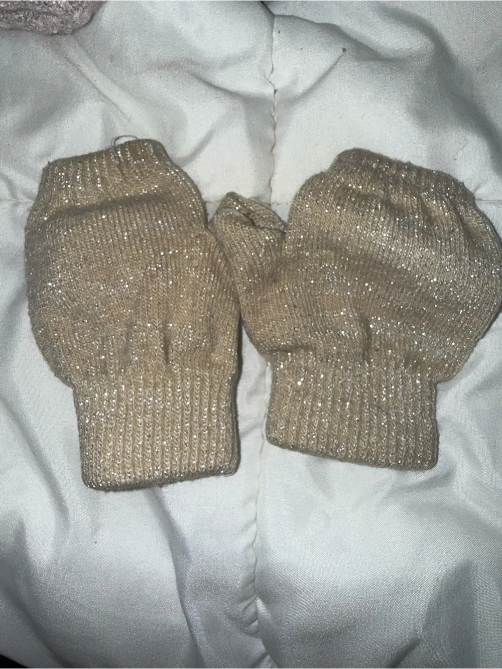 Kids Metallic Tan Knit Mittens